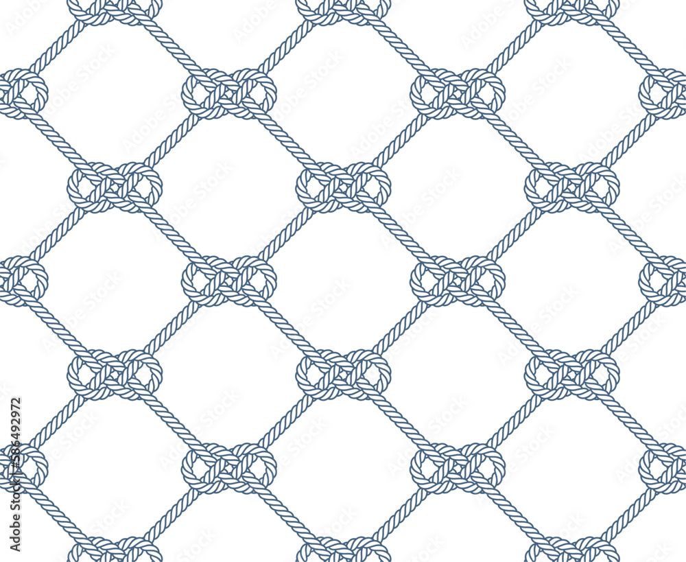 Fototapeta premium Vector ropes, fishing net, seamless. White background