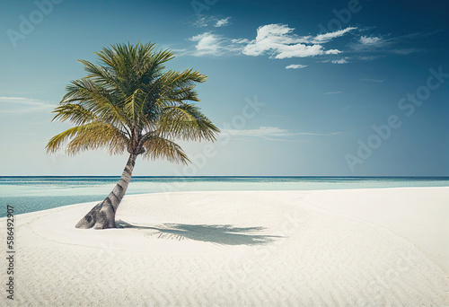 tranquil white sand beach flat illustration generative AI