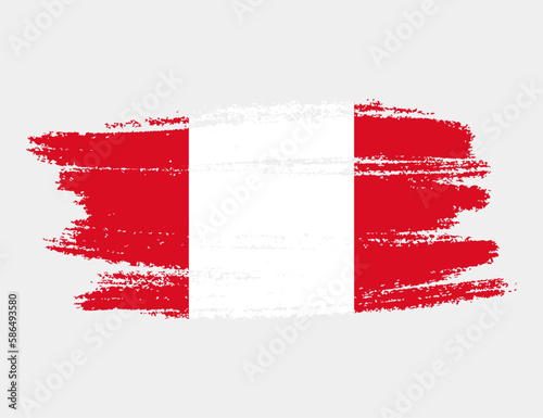 Artistic grunge brush flag of Peru isolated on white background. Elegant texture of national country flag