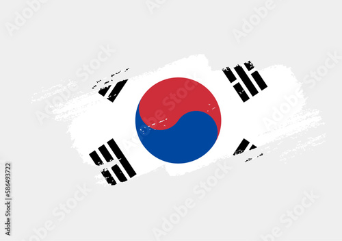 Artistic grunge brush flag of South Korea isolated on white background. Elegant texture of national country flag
