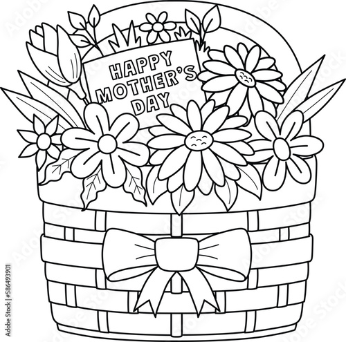 Mothers Day Basket of Flowers Isolated Coloring 