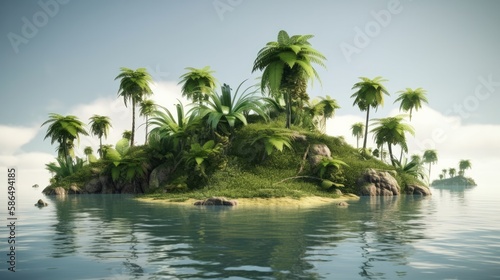 Tropical floating island with palm trees created. Generative ai © cac_tus