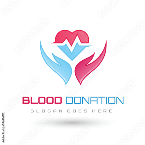 Vector logo two hands and a drop of blood, donation concept