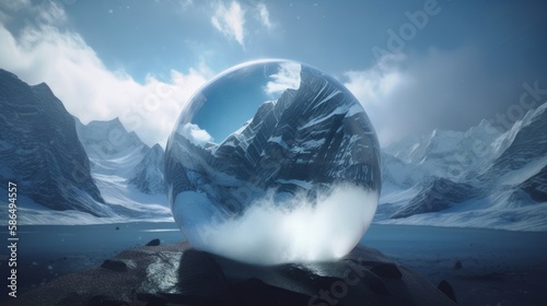 Magic snow globe planet glacier in winter. Generative ai