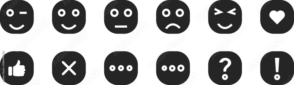 Emoticons silhouette. Happy and sad emoji. Different moods. 