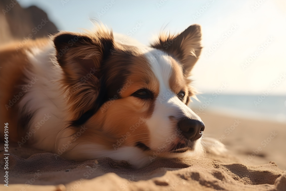 Lazy dog lying on a cozy beach happily. Sunlight in the afternoon.
Generative AI. Lazy dog lying on a cozy beach happily. Sunlight in the afternoon.
Generative AI.