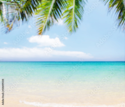 Sunny vacation landscape of sea, palms and sky