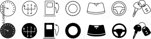 Car accessory and interior details. Car part icon set.