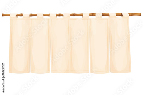 Traditional japan curtain on bamboo stick in cartoon style isolated on white background. Customer entrance cloth decoration