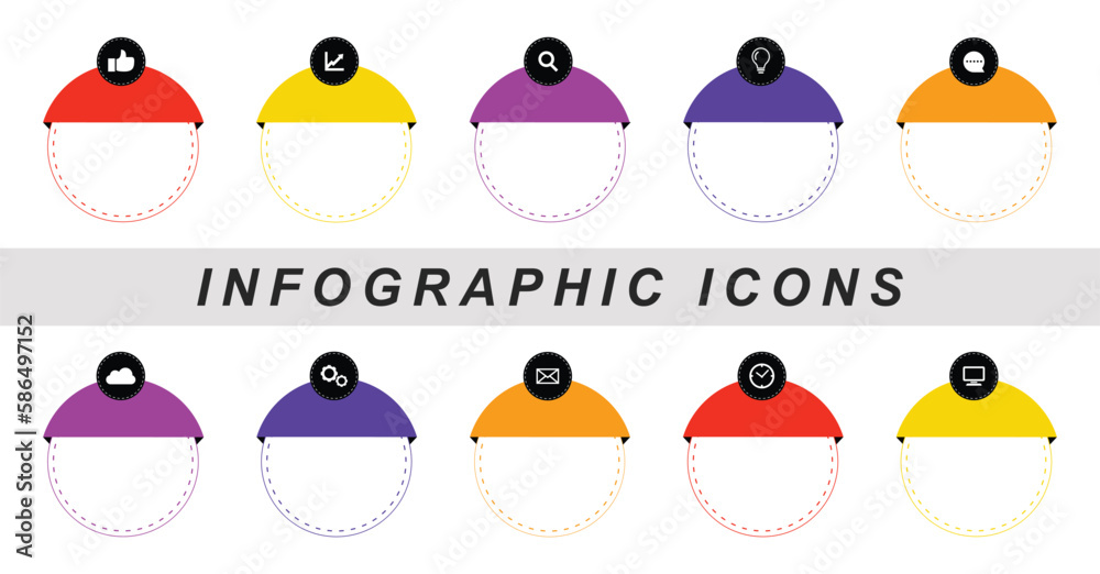 Timeline info graphics template with 10 colorful circle icons. Process chart. Info graphics for business concept. diagram with steps, options, processes. info graphic design template with 10 icons. 
