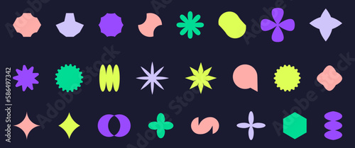 Simple geometric shapes in the Bauhaus style. Brutal vector shapes and abstract elements. Modern basic icons. Minimalistic design elements. A trendy collection of graphic figures.