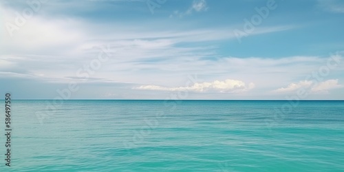 Panorama landscape of empty tropical turquoise sea and sky blue background. Generative AI © AngrySun