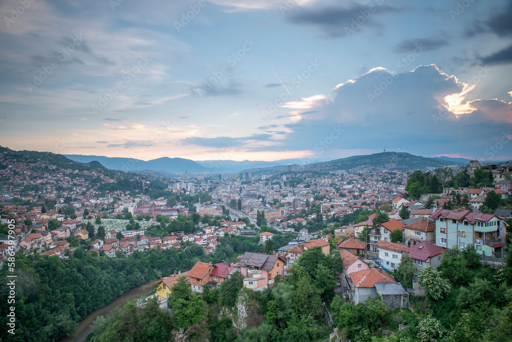 Sarajevo, the capital city of Bosnia and Herzegovina, is located around the Miljacka River in the Sarajevo Valley surrounded by the Dinaric Alps and also known as Jerusalem of Europe