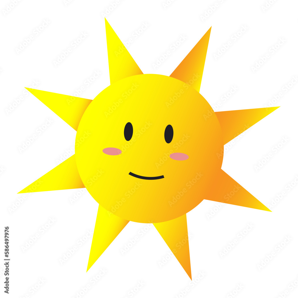 Vector smiley sun. Kids illustration, weather