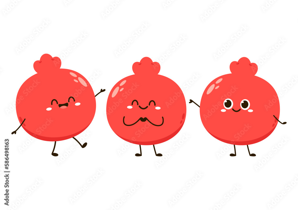 Pomegranate fruit in continuous cartoon vector style. Pomegranate contour with color. Flat isolated illustration. Pomegranate fruit mascot.