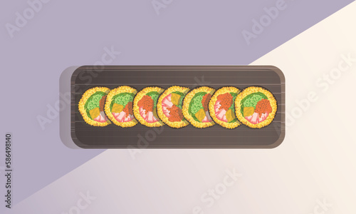 한국 음식 다이어트 계란 김밥 일러스트 벡터, Korean food diet egg gimbap illustration vector