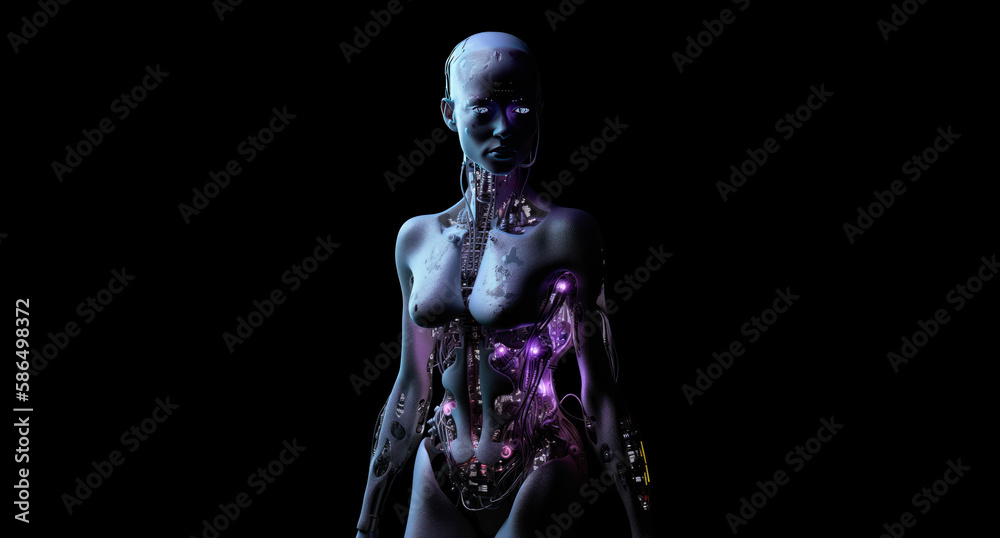 Portrait of a female futuristic humanoid robot with isolated background.. Generative AI