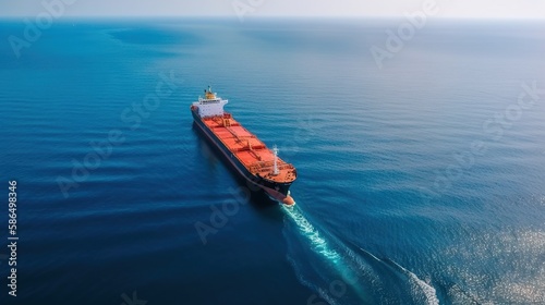 Aerial image of huge fuel tanker ship in the sea. Generative AI