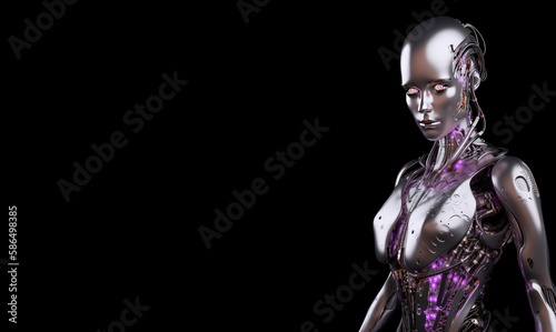 Portrait of a female futuristic humanoid robot with isolated background.. Generative AI
