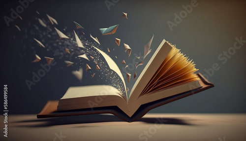 Bookmark flying out of an open book. Generative Ai.