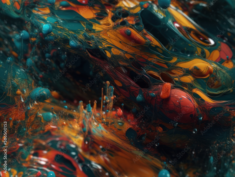 Bright fluid paint pattern Dynamic liquid shapes seamless background created with Generative AI technology Bright fluid paint pattern Dynamic liquid shapes seamless background created with Generative AI technology