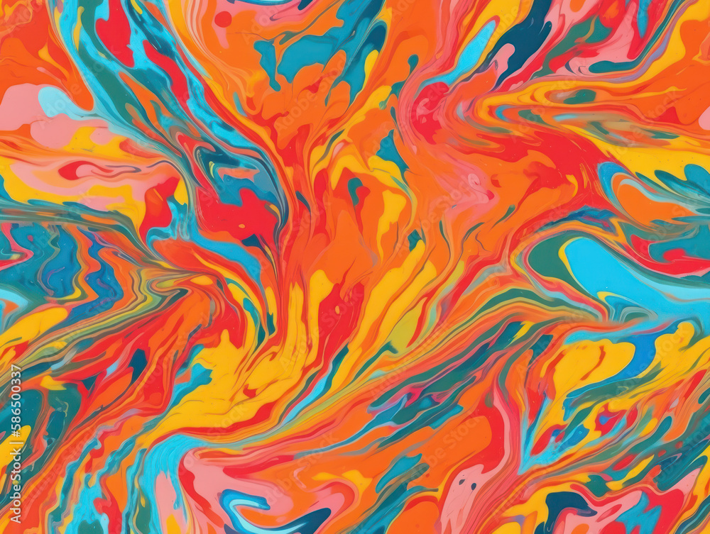 Bright fluid paint flat pattern Dynamic liquid shapes seamless background created with Generative AI technology