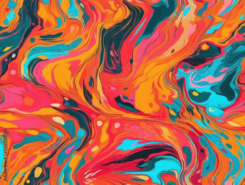 Bright fluid paint flat pattern Dynamic liquid shapes seamless background created with Generative AI technology © Denis Darcraft