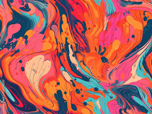 Bright fluid paint flat pattern Dynamic liquid shapes seamless background created with Generative AI technology photo