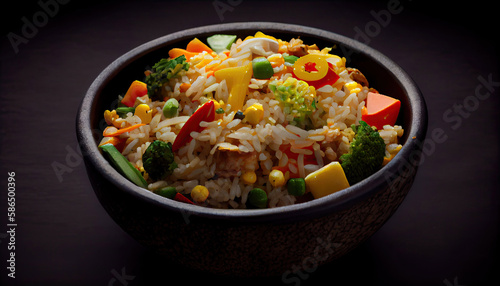 Mixed Fried Rice on Black Background with Generative AI Technology