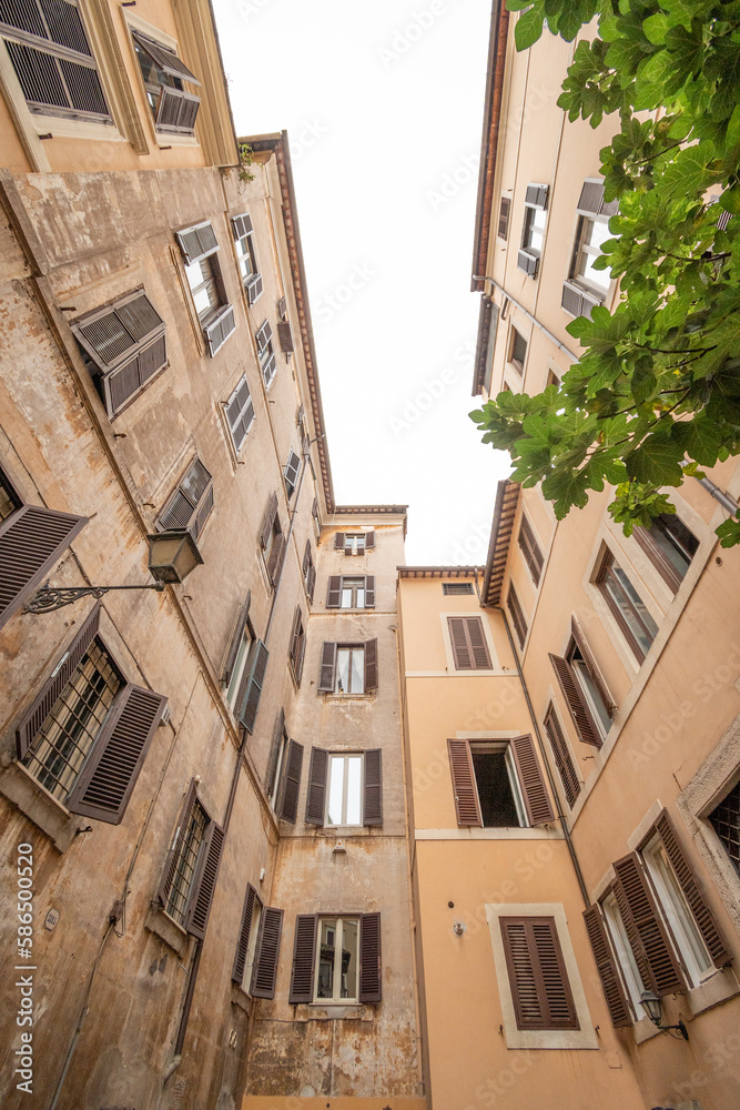 Rome, Italy - September 15, 2021: Roman street architecture