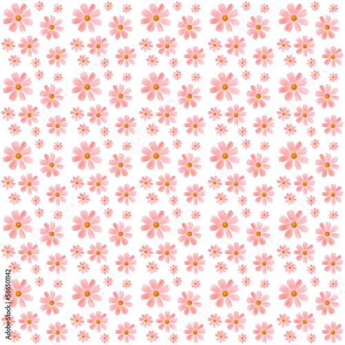 Floral pattern of pink flowers (cosmos) on a white background. Flat lay, top view. Summer background. Flowers pattern	