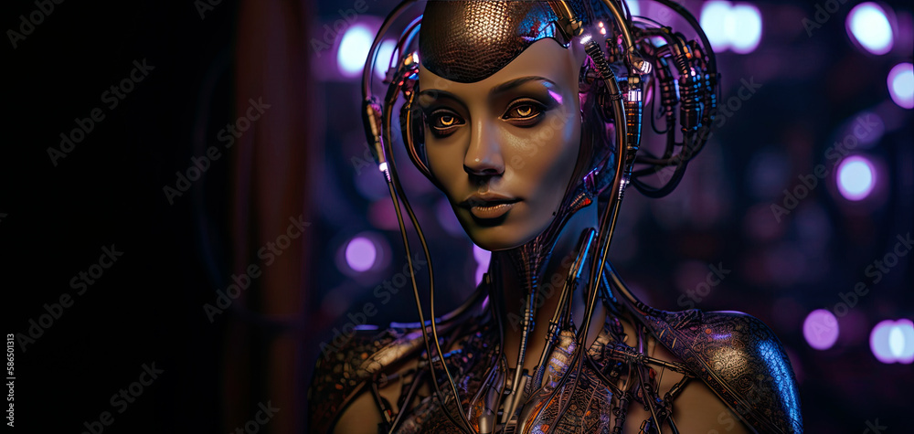Portrait of a female futuristic humanoid robot with isolated background.. Generative AI Portrait of a female futuristic humanoid robot with isolated background.. Generative AI