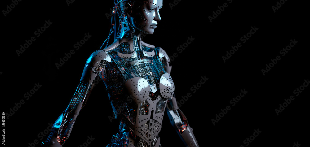 Portrait of a female futuristic humanoid robot with isolated background.. Generative AI Portrait of a female futuristic humanoid robot with isolated background.. Generative AI
