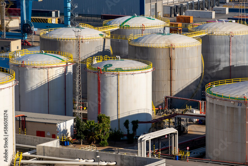 aerial view of industrial liquid tanks