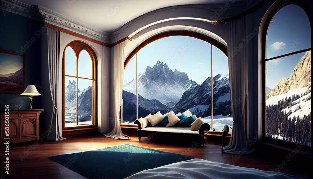 Fototapeta premium Luxurious Room with Mountain View