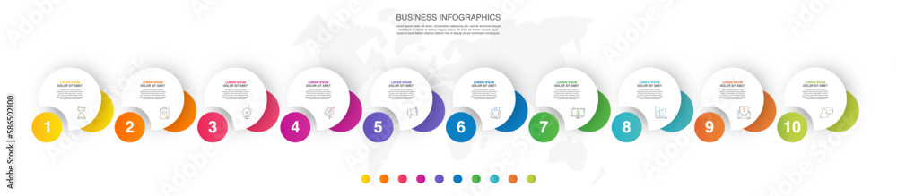 Fototapeta premium Engaging 10-Step Infographic with Colorful Circles - Vector Template File for Presentations and Reports