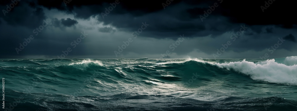 sea, ocean, wave, water, waves, nature, surf, blue, beach, storm, sky, coast, foam, summer, power, landscape, danger, motion, big, spray, tide, splash, shore, pacific, rock, generative ai
