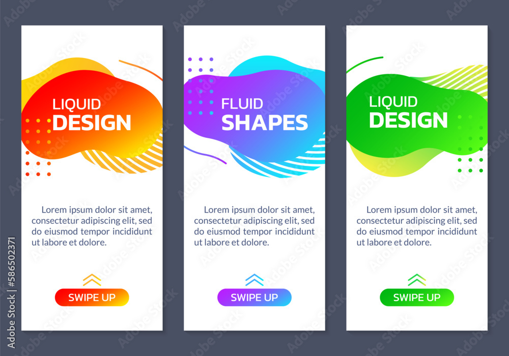 Abstract shape mobile background set. Liquid design banner, story or