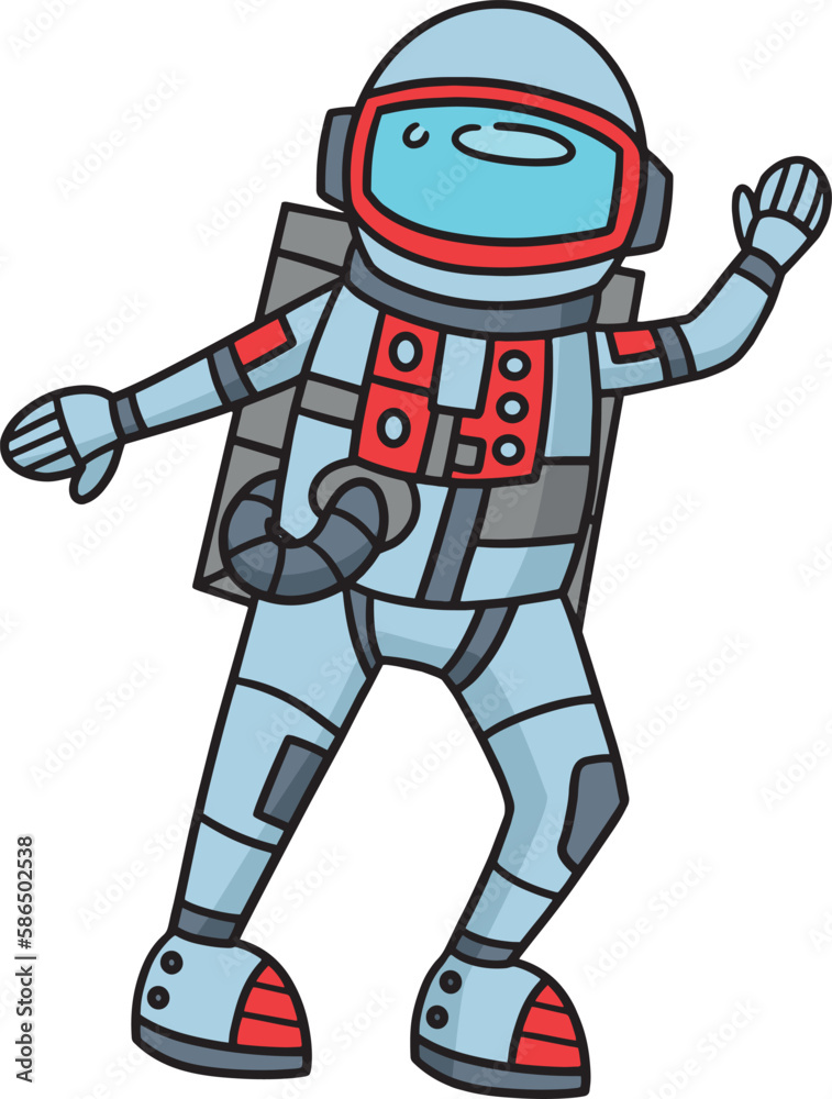 Waving Astronaut Cartoon Colored Clipart 