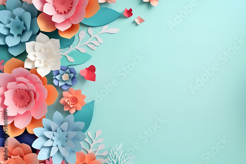Spring floral paper style Background. Generative AI