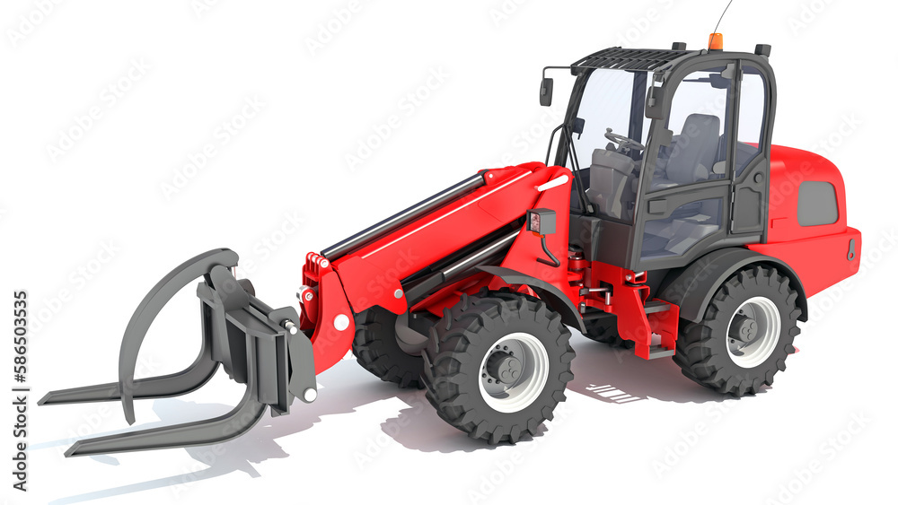 Telescopic Wheel Loader 3D rendering on white background Telescopic Wheel Loader 3D rendering on white background