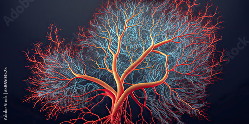 System many small capillaries branch out of the large blood vessels into the circulatory system for the transportation of blood to different parts In the body - Generative AI photo