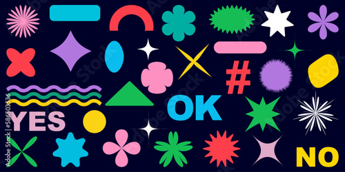 Shape set y2k style for banner. Y2k aesthetic.Shape set y2k style for decoaration.Shape set y2k style for poster. Trendy geometric forms.Simple shapes.Trendy 90s.