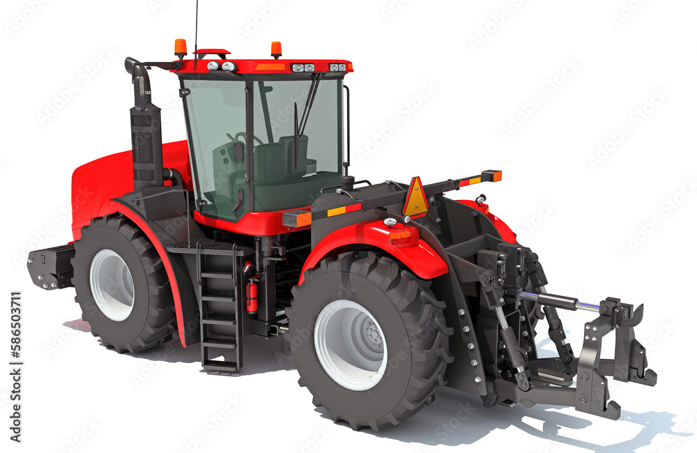 Farm Tractor 3D rendering on white background Farm Tractor 3D rendering on white background