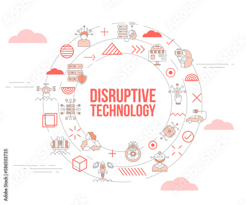disruptive technology concept with icon set template banner and circle round shape
