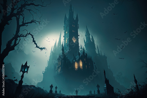 spooky halloween background with castle