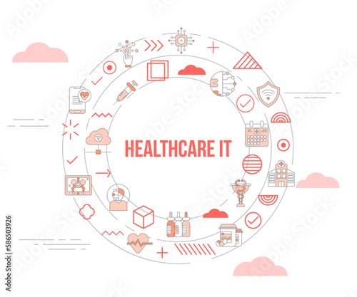 healthcare it technology information concept with icon set template banner and circle round shape