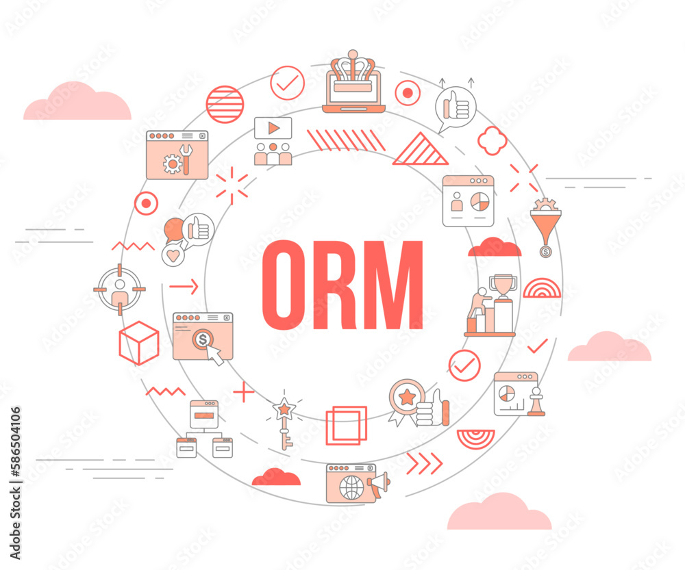 orm online reputation management concept with icon set template banner and circle round shape