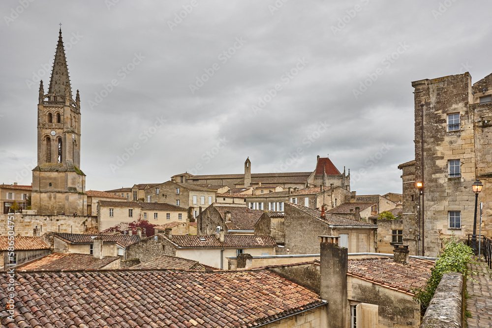 St. Emilion medieval old town and church. Viticulture village. France