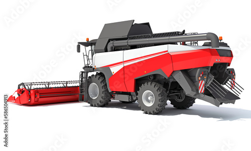 Farm Combine Harvester 3D rendering on white background